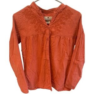 Woolrich Womens Burnt Orange Embroidered Cotton Button Down Shirt Size M A2280